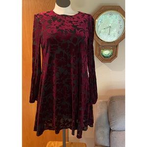 Taylor swing dress with wine and black suede see through effect
